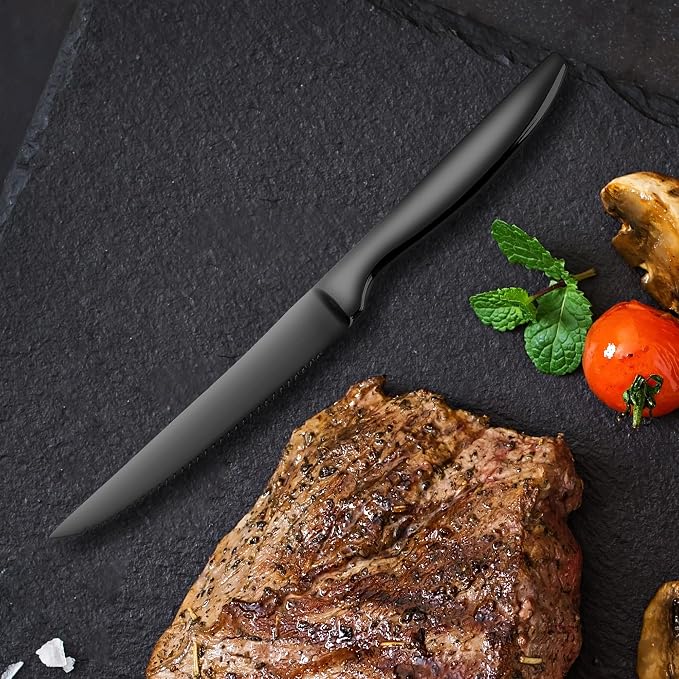SuperCook Black Steak Knives Set of 8, Steak Knives Dishwasher Safe, Knife Set Steak Knife Set, Stainless Steel Knives, Serrated