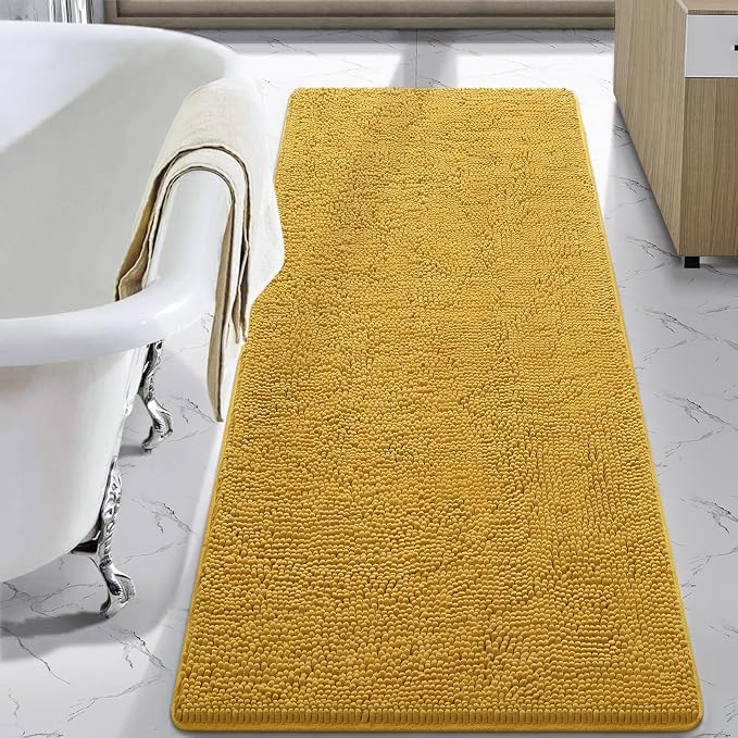 LOCHAS Luxury Bathroom Rug Shaggy Bath Mat 24 x 70 Inch, Yellow | Washable Non Slip Bath Rugs for Bathroom Shower, Soft Plush Chenille Absorbent Carpets