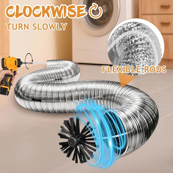 MAGICLULU 20 Feet Chimney Sweep Brush Kit, 15 Flexible Extendable Rods with 4/6in Heads for Fireplace Stove Maintenance, Rotary Drill Driven Flue Pipe Cleaner, Dryer Vent Lint Removal Tools