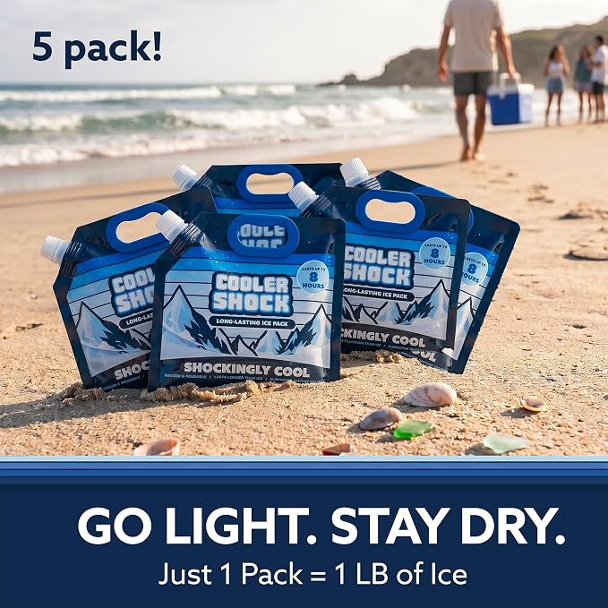 Cooler Shock Reusable Ice Packs for Cooler - Long Lasting Cold Freezer Packs for Coolers and Lunch Boxes - Cooler Ice Packs for Camping Gear, Fishing, Road Trips, Beach Must Haves