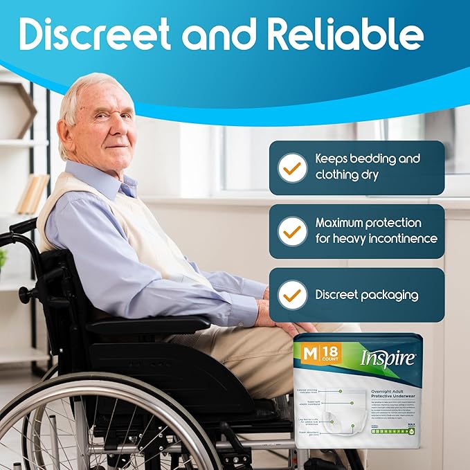 Inspire Adult Diapers Women or Men - MAX Absorbency | Our Most Absorbent and Dry, Incontinence Underwear for Women or Men | Leak Proof Diaper Overnight or Daytime for Heavy