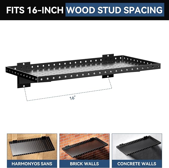 Garage Wall Shelving 4-Pack, 24"x12" Wall Mounted Shelves, Heavy Duty Shelves for Garage Storage, Holds Up to 100 lbs, Black