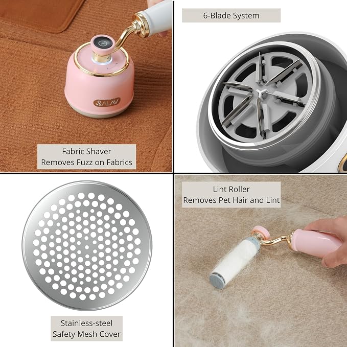 SALAV Retro Edition Rechargeable Fabric Shaver & Lint Roller, Rose