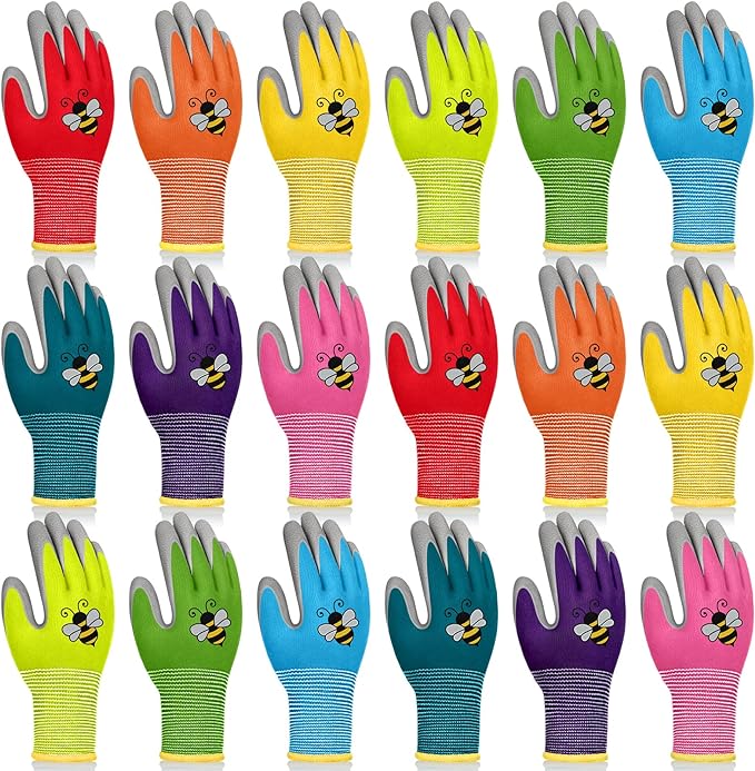 18 Pairs Kids Gardening Gloves Foam Rubber (Small (Age 3-5)) | Children Garden Work Gloves Waterproof Rubber Coated Yard Work Gloves for Kids Toddlers Youth Boys Girls