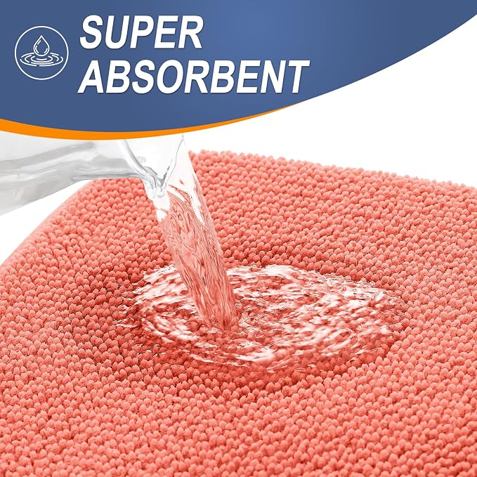 OLANLY Memory Foam Small Bathroom Rugs 24x16, Absorbent Bath Mat, Coral | Soft Quick Dry Bath Mat Rugs, Non-Slip, Machine Washable Mat for Bathroom Floor, Tub and Shower, Home Decor Accessories