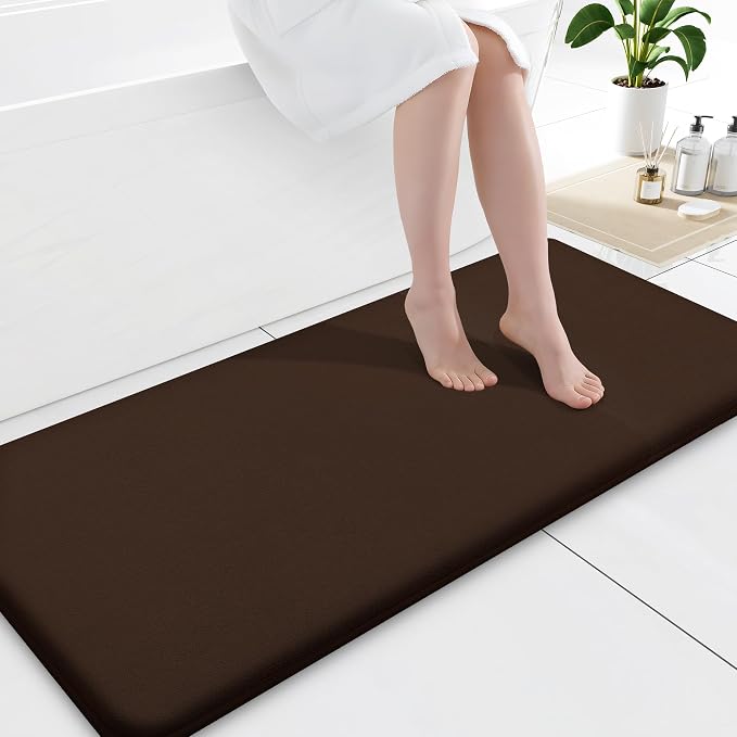 Smiry Memory Foam Bath Mat 47x17, Extra Soft and Absorbent Bathroom Mats, Non Slip Washable Carpet for Floor, Shower and Tub, Brown