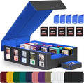 Trading Card Storage Box with Commander Display , 5-Row Deck Case with Removable Lid; 3900+ Card Deck Box for MTG TCG Sports Card, 5 Top Loaders, 5 Stoppers, 48 Dividers,1 Dice Tray (Black Blue)
