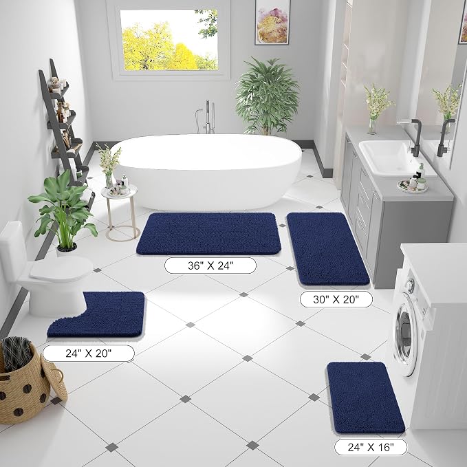 OLANLY Bathroom Runner Rugs 44x24, Soft Absorbent Chenille Bath Rugs, Rubber Backing Quick Dry, Machine Washable Long Bath Mats for Bathroom, Tub and Shower, Home Decor Accessories, Twilight Sapphire