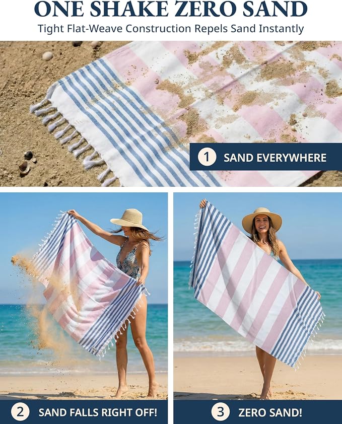 LANE LINEN Beach Towels 6 Pack, Super Absorbent, XL - Diamond Multi Stripe | Bulk Beach Towels Oversized - Pool Towels for Adults - Pre-Washed, 39"x71", Vacation Essential - Machine Washable, Sand Free