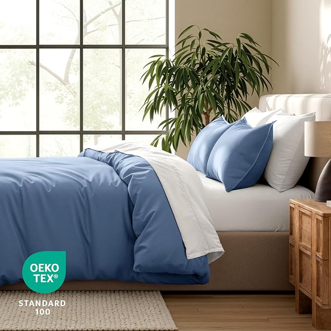 Bare Home Bedding Duvet Cover Queen Size - Premium 1800 Super Soft Collection - Lightweight, Cooling Duvet Cover - Soft Breathable Bedding (Queen, Coronet Blue)