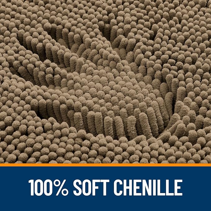 OLANLY Toilet Rugs U-Shaped 24x24, Extra Soft Absorbent Chenille Contour Bathroom Rugs for Toilet, Dry Quickly, Machine Washable, Non-Slip Bath Mat, Tan
