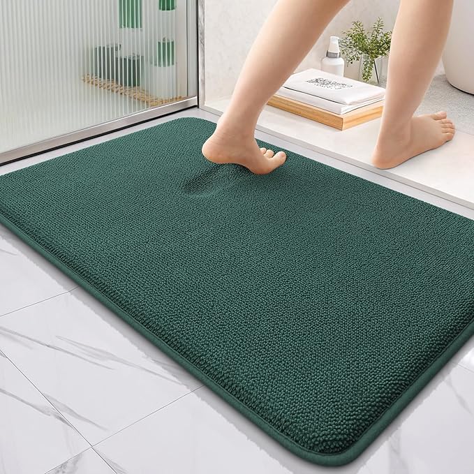 OLANLY Memory Foam Bathroom Rugs 36x24, Absorbent Bath Mat, Blackish Green | Soft Quick Dry Bath Rugs Mats, Non-Slip, Machine Washable Carpet for Bathroom Floor, Tub and Shower, Home Decor Accessories