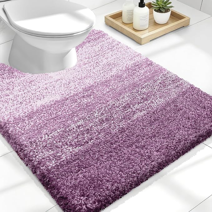 OLANLY Luxury Toilet Rugs U-Shaped 24x20, Extra Soft and Absorbent Microfiber Bathroom Rugs, Non-Slip Plush Shaggy Bath Mat, Machine Wash Dry, Contour Bathroom Mats for Toilet Base, Pinkish-Purple