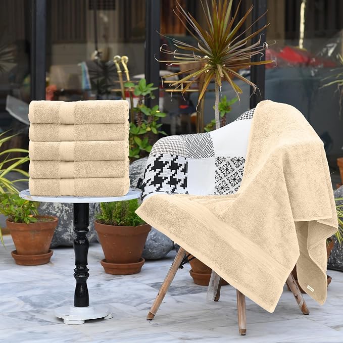 HERCULEAN Large Bath Towels 24 x 50 Pack of 6 | Quick Dry and Highly Absorbent | 100% Cotton Terry Towels for Bathroom - Perfect for Shower - Pool and Spa - Luxury Soft Towels - Beige
