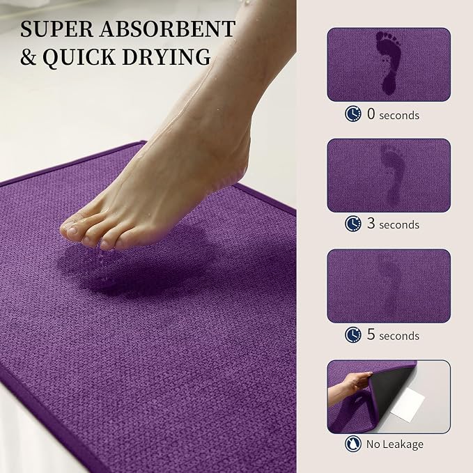 YIHOUSE Purple Toilet Rugs U Shaped 17.5"x24", Quick Dry Non Slip Contour Bath Mat, Absorbent Machine Washable Ultra Thin Bathroom Mats for Toilet Base