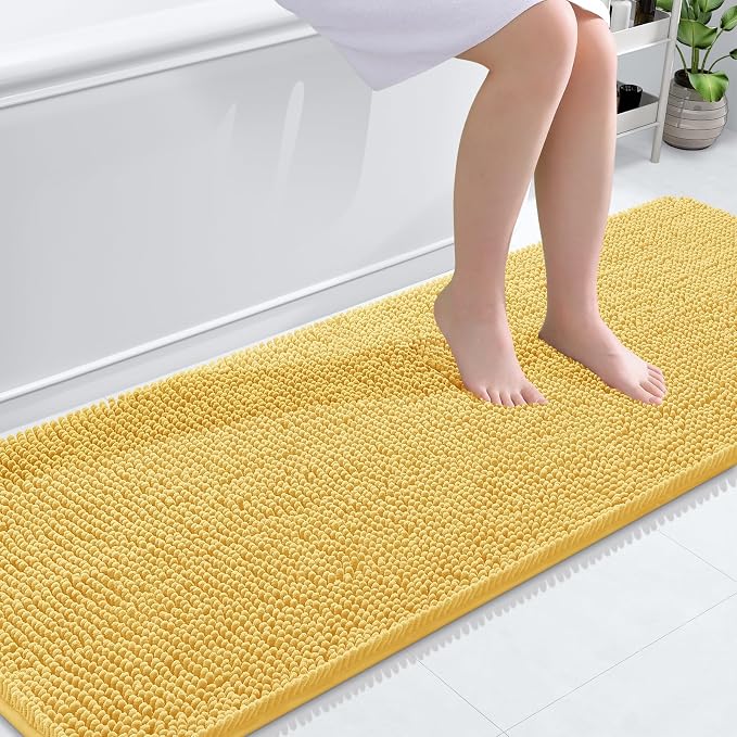 OLANLY Bathroom Runner Rugs 70x24, Extra Soft Absorbent Chenille Bath Rugs, Rubber Backing Quick Dry, Machine Washable Long Bath Mats for Bathroom Floor, Tub and Shower, Home Decor Accessories, Yellow