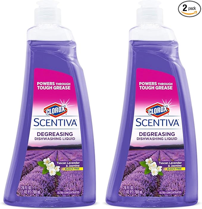 Clorox Scentiva Dish Soap | Great Smelling Dishwashing Liquid Cuts Through Grease FAST | Quick Rinsing Formula Washes Away Germs | A Powerful Clean You Can Trust, Tuscan Lavender & Jasmine, 26 oz