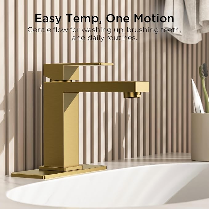 FORIOUS Brushed Gold Bathroom Faucets 1 or 3 Holes, Single Handle Bathroom Sink Faucet with Pop-up Drain for Vanity RV Lavatory Restroom Sink