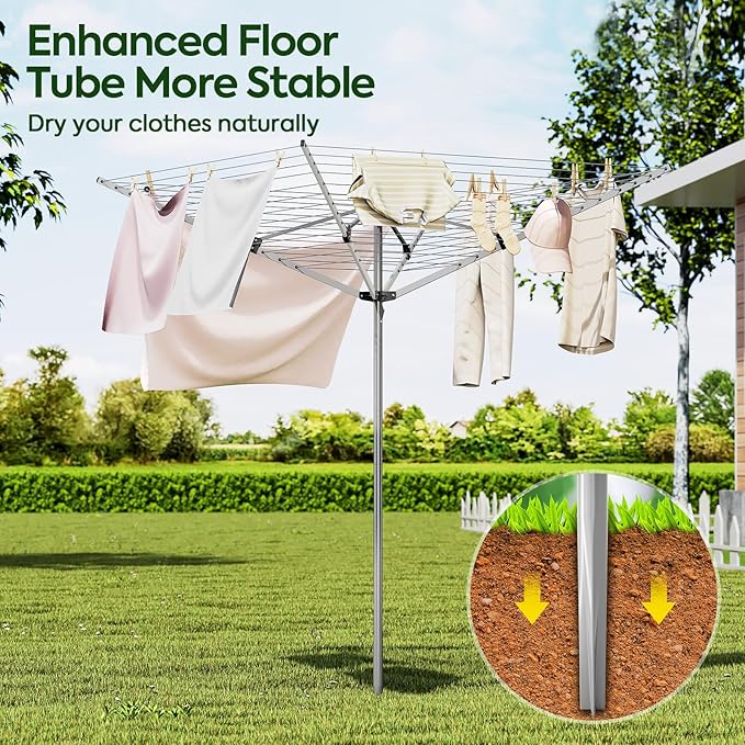 164Ft XL Outdoor Umbrella Clothes Drying Rack, 70.87" H | Collapsible 4-Arm Rotary Clothesline For Lawn, Garden & Backyard, Metal Frame For Outdoor Natural Laundry Drying
