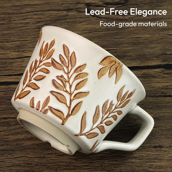 11 oz Ceramic Coffee Mug, Stoneware Teacup with Handle | Small Novelty Unique Cup for Tea Mocha Latte Cappuccino, Microwave Dishwasher Safe (Ivy)