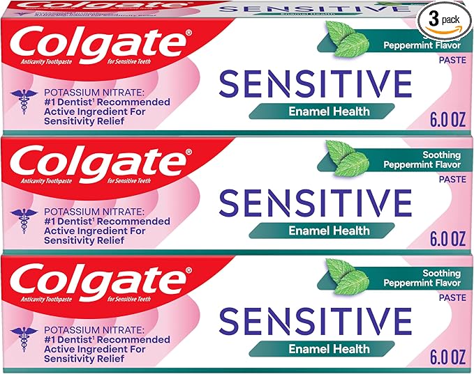 Colgate Sensitive Enamel Health Toothpaste for Sensitive Teeth, 3 Pack, 6oz | Repairs Weakened Enamel, Shields Against Erosion, Contains Potassium Nitrate for Sensitivity Relief, Soothing Peppermint