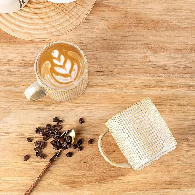 theterra Ceramic Coffee Mugs Set of 4, 14.2oz Handmade Coffee Cups with Handle for Latte, Tea, Milk, Beer, Hot Cocoa, Cappuccino