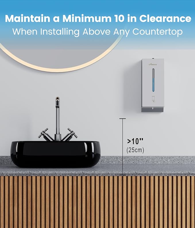 Commercial Automatic Wall-Mount Soap Dispenser, Stainless Steel | Touchless 800 mL commercial dispenser with stainless steel exterior, vertical window, keyed lock and 6 AA battery power.