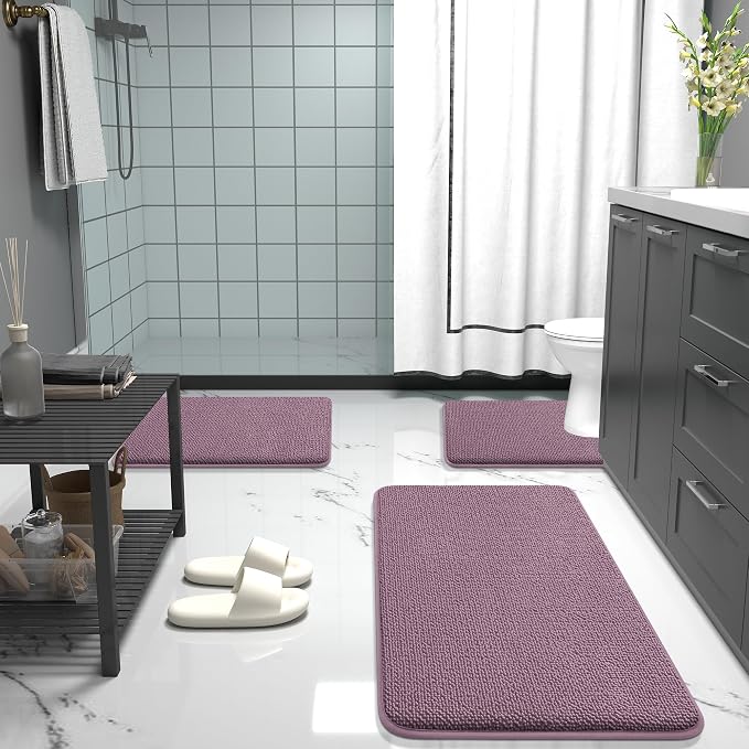 OLANLY Thick Memory Foam Bathroom Rugs 30x20, Absorbent Bath Mat, Deep Plum | Soft Quick Dry Bath Rugs Mats, Non-Slip, Machine Washable Carpet for Bathroom Floor, Tub and Shower, Home Decor Accessories