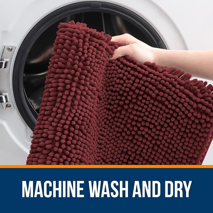OLANLY Bathroom Runner Rugs 44x24, Soft Absorbent Chenille Bath Rugs, Rubber Backing Quick Dry, Machine Washable Long Bath Mats for Bathroom, Tub and Shower, Home Decor Accessories, Andorra Red-Brown