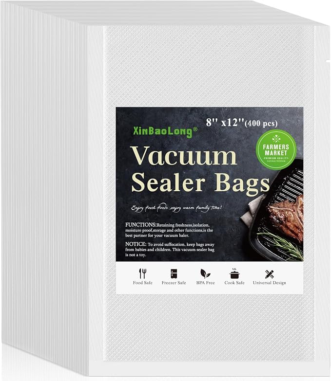 Vacuum Sealer Bags, 8" x 12" Quart, 400 Pcs | Commercial Grade, BPA Free, Sous Vide Compatible, Puncture Prevention, Kitchen Essentials
