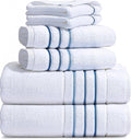 Bath Towels Set for Bathroom – Luxury 6-Piece Cotton Towels, Soft Absorbent & Quick Dry, 600 GSM Bath Towels for Bathroom, Hotel Spa Quality (White/Blue Azure, 6- Bath Towel Set)