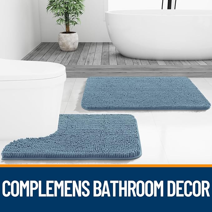 OLANLY Bathroom Runner Rugs 59x24, Soft Absorbent Chenille Bath Rugs, Rubber Backing Quick Dry, Machine Washable Long Bath Mats for Bathroom Floor, Tub and Shower, Home Decor Accessories, Airy Blue