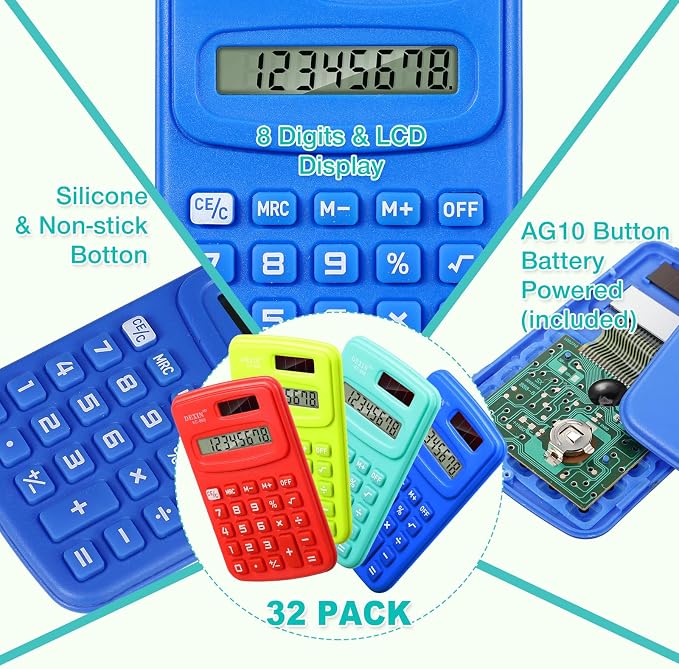 Yunsailing 96 Pcs Pocket Calculators Bulk Mini 8 Digit Handheld Calculator Small Basic Standard Calculator for Students Kids Teachers School Desktop Home Office, 3 Designs (Classic)