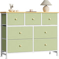 Sweetcrispy 7 Drawer Dresser with Fabric Bins, Fabric Storage Tower Organizer for Bedroom, Closet, Hallway, Entryway, Tall Chest of Drawers with Steel Frame, Wood Top, Large Storage,Light Green