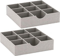 Household Essentials Drawer Organizer Tray with Fabric Cover and 9 Square Compartments, Gray, Set of 2