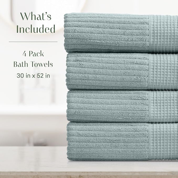 Springtree Home 100% Cotton Bath Towel Set | 4-Pack | Textured |Silver Blue | Absorbent & Quick-Dry Bathroom Towels | Textured and Durable Cotton Towels for Bathroom | OEKO-TEX | Krista Collection