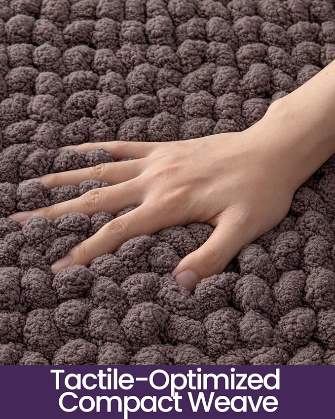 DEXI Bathroom Rugs 36x24, Non Slip Washable Bath Mat, Luxury Chenille Super Absorbent Ultra Thick Bathmats for Shower Floor, Plush Fluffy Shaggy Carpet for Tub, Purplish Grey