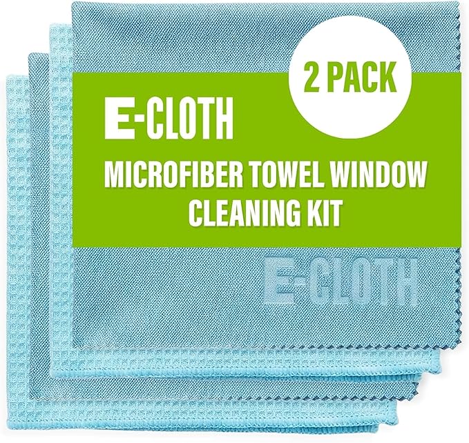 E-Cloth 3-Pack Window Cleaning Cloth - Streak-Free Glass & Mirror Cleaning Kit with Just Water, Glass Cleaning Cloth, Microfiber Towel Kit for Windows, Car Windshield, Mirrors - Alaskan Blue