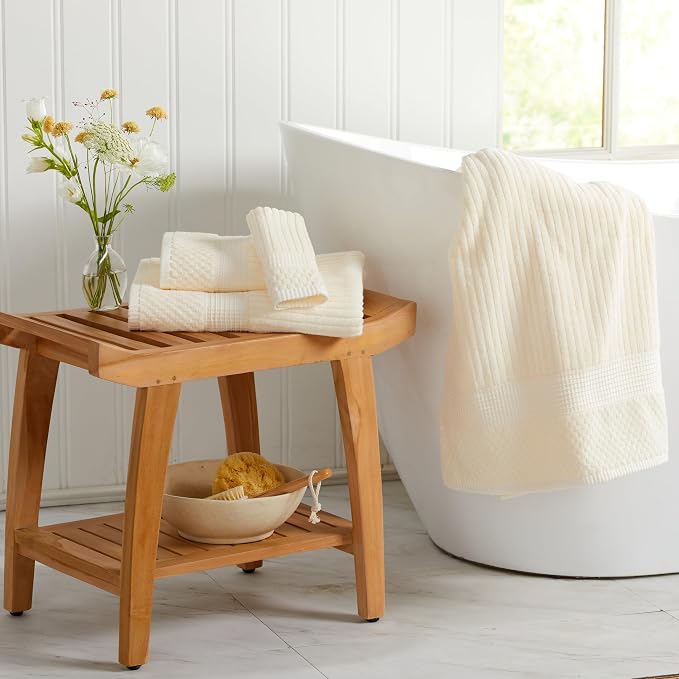 Springtree Home 100% Cotton Bath Towel Set | 4-Pack | Textured | Cream | Absorbent & Quick-Dry Bathroom Towels | Textured and Durable Cotton Towels for Bathroom | OEKO-TEX | Krista Collection