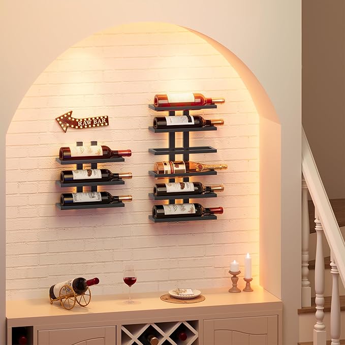 Hoctieon 3-Set 6 Tier Wall Mount Wine Rack (18 Tiers), Wall Racks for Wine Bottles Display and Storage, Hanging Bottle Organizer for Living Room, Dining Room, Wine Cellar, Bar, Black
