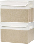 Bagnizer Large 42 Quarts Fabric Storage Bins with Lids [2-Pack] Linen Collapsible Foldable Baskets, Closet Organizer Containers boxes with Handles for Home Office (16.7 x 12 x 12, Beige & White)