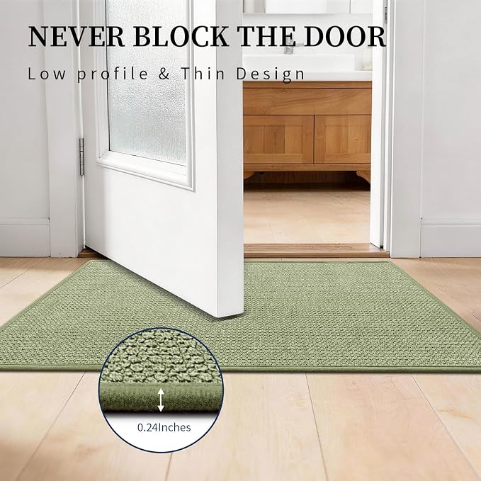 YIHOUSE Green Bathroom Rugs Sets 2 Piece, Quick Dry Thin Bath Mat, Non Slip Absorbent Machine Washable, Bath Rugs for Bathtub Sink Home Decor (17"x24" + 17"x32")