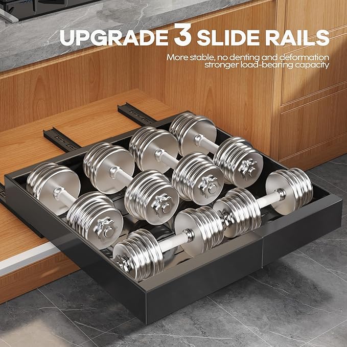 Seinloes 6Pack Expandable Pull Out Cabinet Organizer 21"Deep with Raising Pad for Framed Cabinets,Slide Out Drawers with 4pcs Divider Racks,Roll Out Shelves Adhesive,Adjustable Width 12.05"-20.4"Black