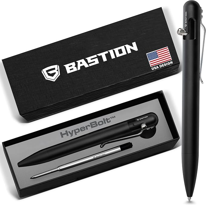 BASTION Bolt Action Pen, Aluminum Jet Black, HyperBolt EDC Pen, Refillable Metal Writing Pen, Premium Graduation Gift, Executive Pocket Pen