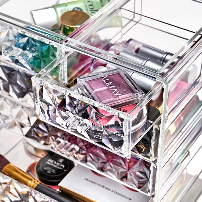 Sorbus Acrylic Makeup Organizer Set, 6-Drawer Vanity & Countertop Cosmetic Storage with Small & Wide Drawers, Diamond Makeup Storage for Brushes, Lipsticks, Jewelry – Holiday Gift for Women & Teens