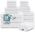 Casa Platino Bath Towel Set 100% Cotton 18 Piece Soft Absorbent - White | Bathroom Towels - Generously Sized, Oversized & Roomy, Lightweight & Breathable, Fade-Resistant Color, Classic Terry Weave