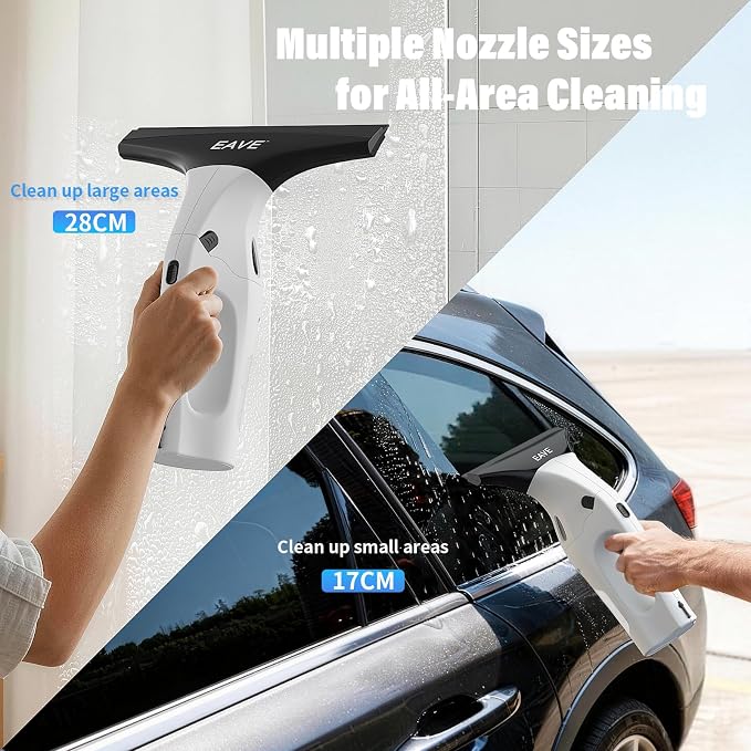 Eave Window Vacuum Squeegee Cordless, Electric Window Cleaner Kit with 11" & 6.7" Squeegee Blades, 2000Pa Vacuum Squeegee with 45min Battery Life & 270ml Water Tank, Suitable for Windows, Mirrors