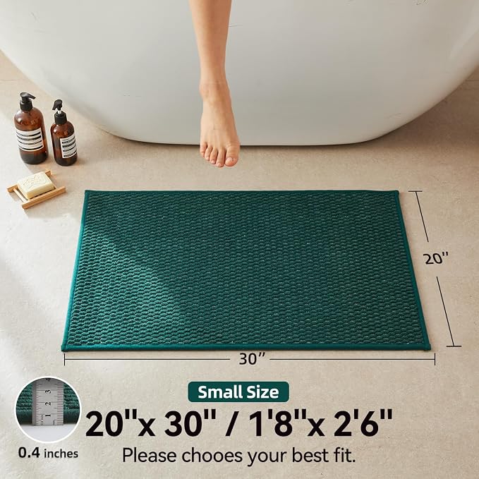 Triohero Bathroom Rugs Non Slip Washable, Super Absorbent Thin Bath Mat Small Quick Dry Low Pile Bathroom Rug, Dark Green 20"x30"