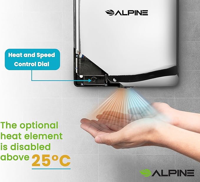 Alpine Commercial Hand Dryer with HEPA Filter, 8 Seconds Extreme Speed Electric Hand Dryer for Home Bathroom/Restaurant with Heat & Speed Control - ADA Compliant (120V Chrome)