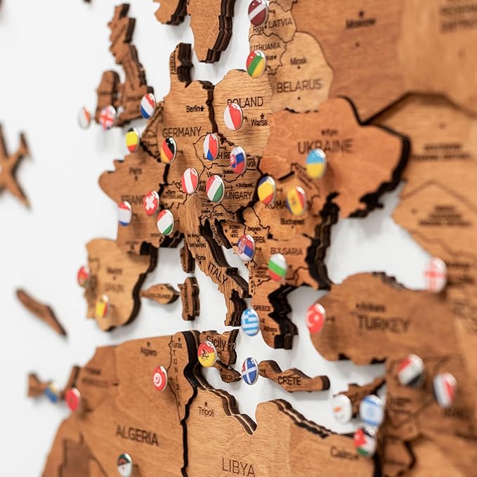 ENJOY THE WOOD 3D Wood World Map Wall Art Large Wall Décor - World Travel Map - Any Occasion Gift Idea - Wall Art for Home & Kitchen or Office (Large, Oak)